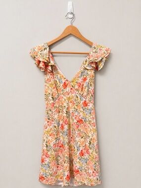 Altar’d State Floral Ruffle Sleeve Cutout Back Mini Dress Size M